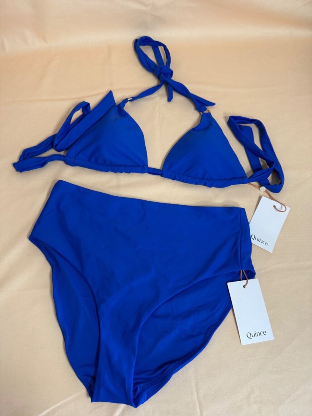 Quince Womens Blue Bikini Set  High-Waisted Bottom & Triangle Top Medium